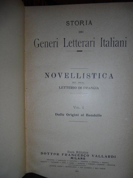 NOVELLISTICA dalle origini al Bandello. Vol. I. Vol. II.