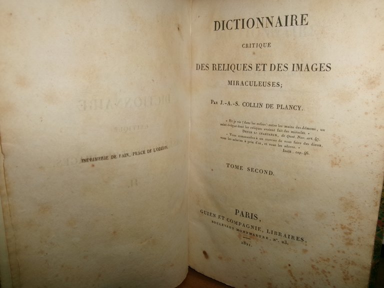 (Occultismo) Dictionnaire critique des reliques et des images...Collin de Plancy