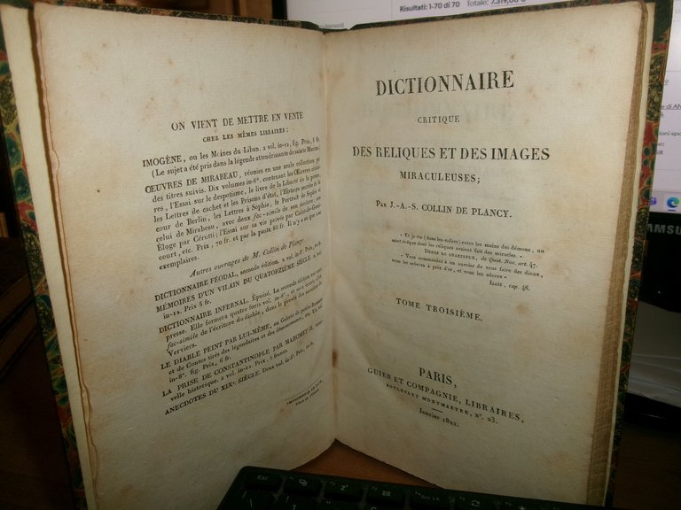 (Occultismo) Dictionnaire critique des reliques et des images...Collin de Plancy
