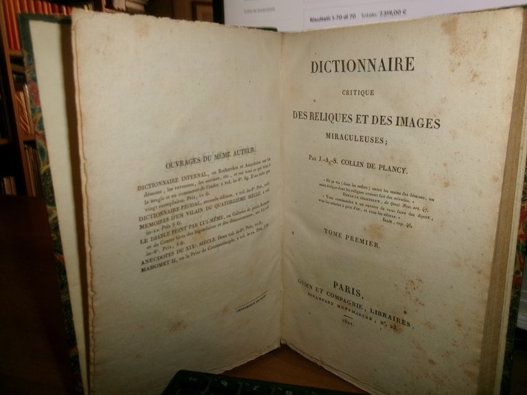 (Occultismo) Dictionnaire critique des reliques et des images...Collin de Plancy