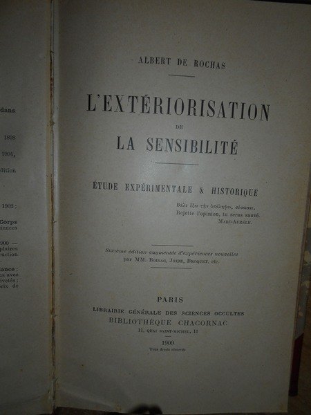 (Occultismo) L' Extériorisation de la sensibilité étude expérimentale & historique