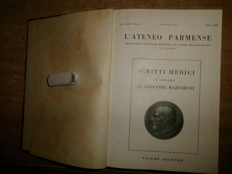 (PARMA) L' Ateneo parmense 1952. Scritti Medici in onore di …