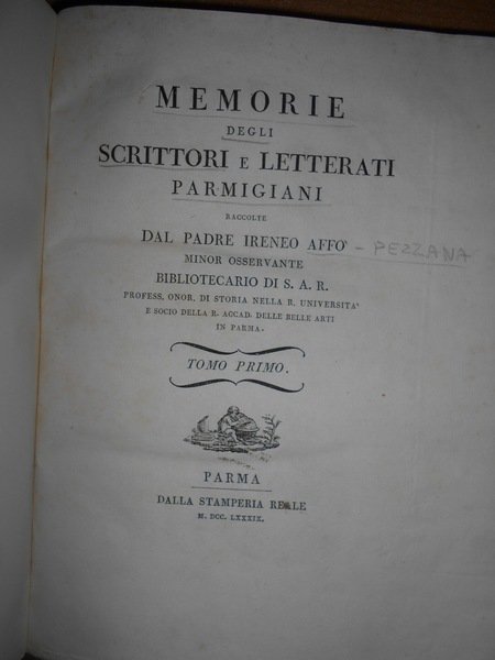 (Parma) Memorie degli Scrittori e Letterati parmigiani