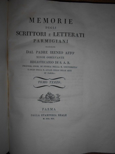 (Parma) Memorie degli Scrittori e Letterati parmigiani