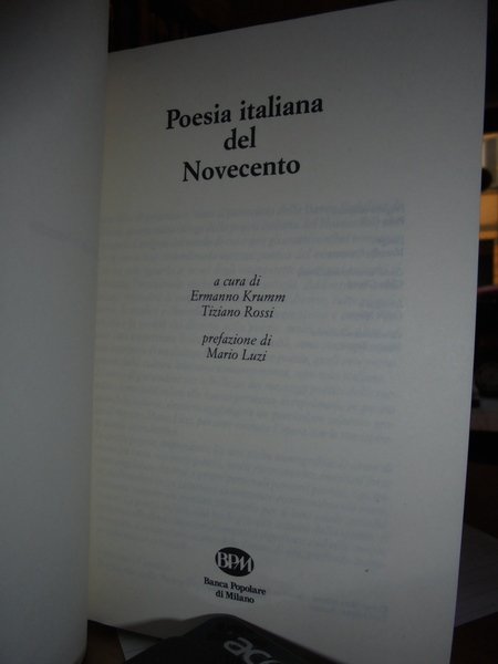 Poesia Italiana del Novecento. Poesia Europea del Novecento. Poesia delle …