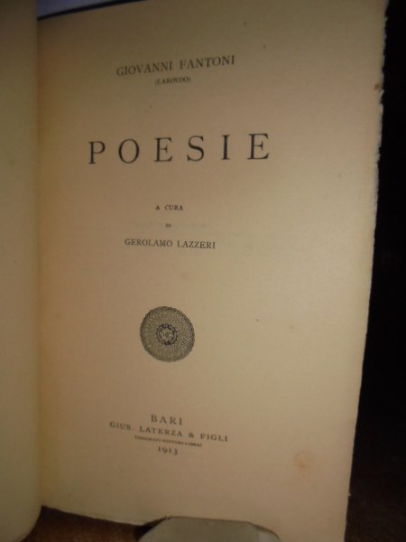 POESIE. Giovanni Fantoni (Labindo). Laterza 1913