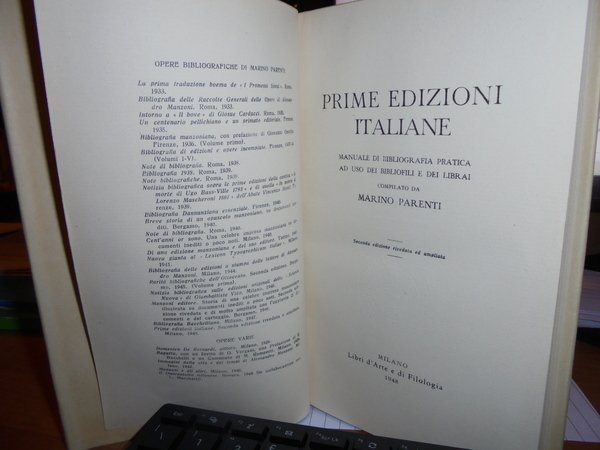 PRIME EDIZIONI ITALIANE. Manuale di Bibliografia Pratica ad uso dei …