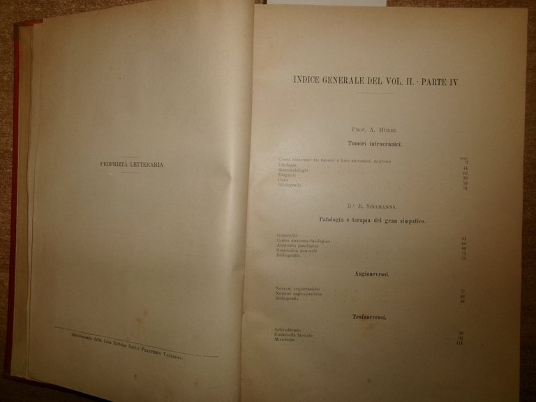 Prof. A. Murri. TRATTATO ITALIANO DI PATOLOGIA E TERAPIA MEDICA-VOL. …