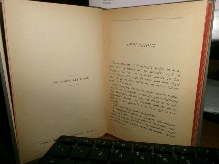 Prof. G. B. ALFANO. SISMOLOGIA MODERNA - Manuali Hoepli, 1910