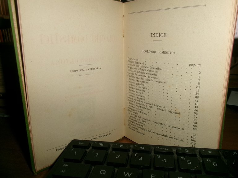 Prof. P. BONIZZI. COLOMBI DOMESTICI e LA COLOMBICULTURA HOEPLI 1902