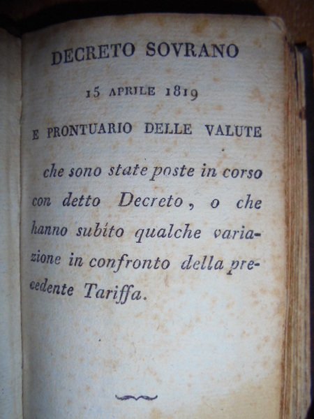 PRONTUARIO DELLE VALUTE
