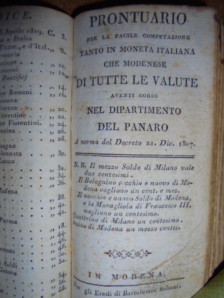 PRONTUARIO DELLE VALUTE