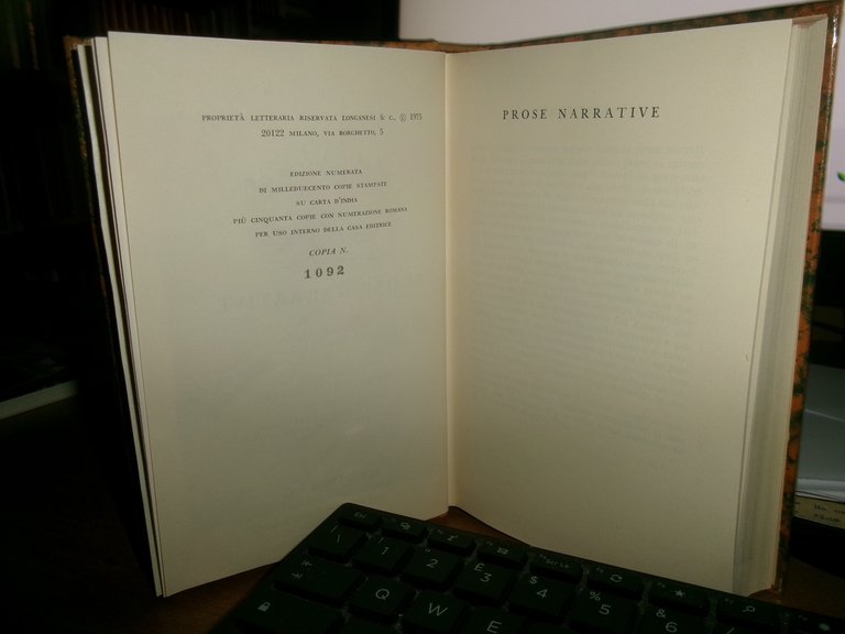 PROSE NARRATIVE di Niccolò Tommaseo a cura di Michele Cataudella. …