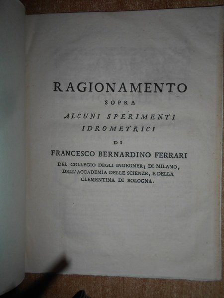RAGIONAMENTO sopra alcuni sperimenti idrometrici