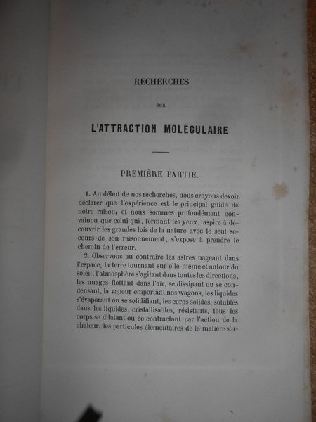 RECHERCHES SUR L' ATTRACTION MOLÉCULAIRE