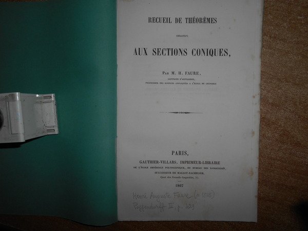 RECUEIL DE THÉORÈMES RELATIES AUX SECTIONS CONIQUES
