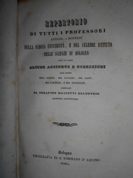 REPERTORIO DI TUTTI I PROFESSORI ANTICHI, E MODERNI della famosa …