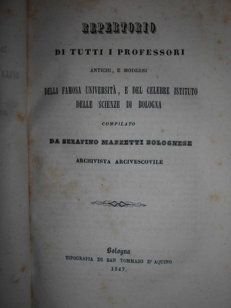 REPERTORIO DI TUTTI I PROFESSORI ANTICHI, E MODERNI della famosa …