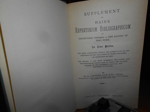 REPERTORIUM BIBLIOGRAPHICUM/SUPPLEMENT TO HAIN'S REPERTORIUM BIBIOGRAPHICUM-7 VOLL. (1948/1950)