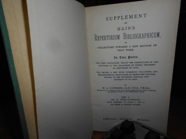 REPERTORIUM BIBLIOGRAPHICUM/SUPPLEMENT TO HAIN'S REPERTORIUM BIBIOGRAPHICUM-7 VOLL. (1948/1950)