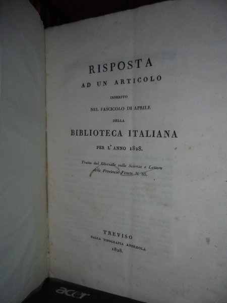 RISPOSTA ad un articolo inserito nel fascicolo di Aprile dalla …