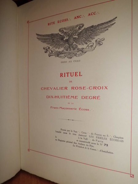 RITUEL de Chevalier Rose-Croix. Rite écossais ancien accepté. (Paris), 1945