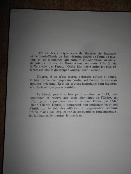 RITUEL de L' ORDRE MARTINISTE