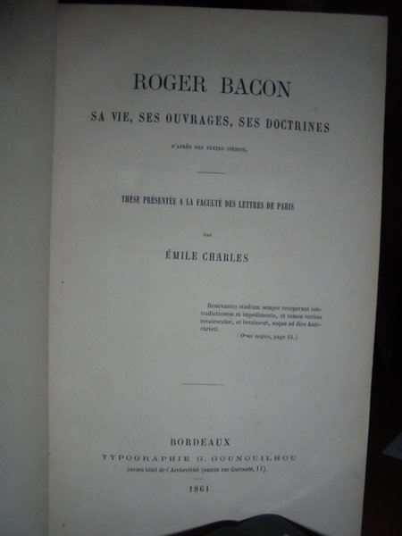 ROGER BACON sa vie, ses ouvrages, ses doctrines