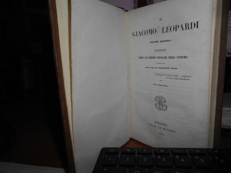 Saggio sopra gli errori popolari degli antichi...Di GIACOMO LEOPARDI 1851