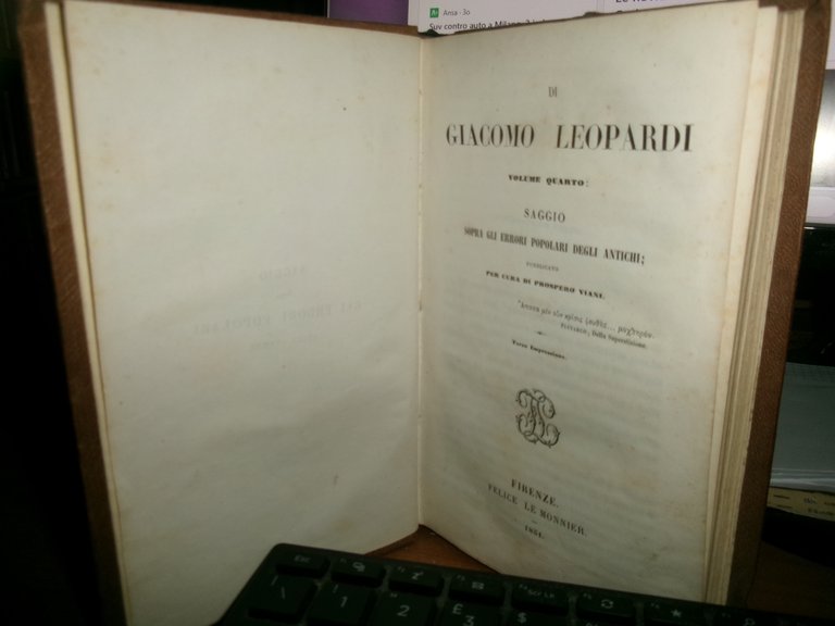 Saggio sopra gli errori popolari degli antichi...Di GIACOMO LEOPARDI 1851