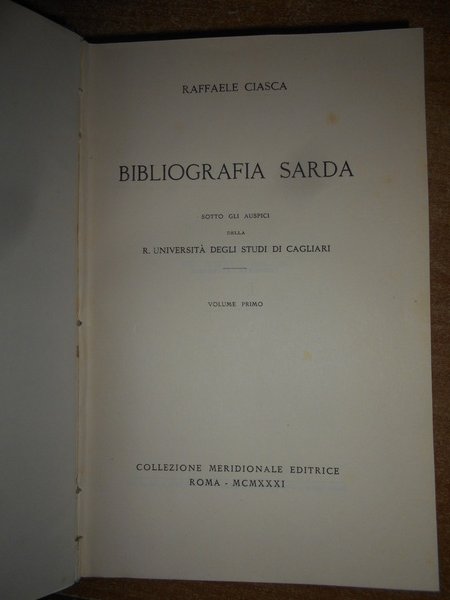 (Sardegna) BIBLIOGRAFIA SARDA sotto gli auspici della R. Università degli …