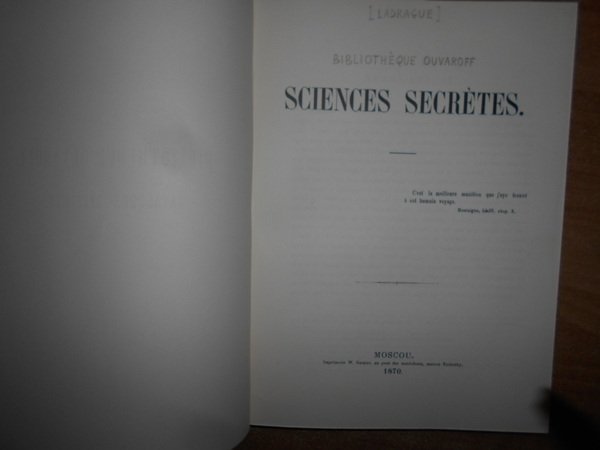 SCIENCES Secrètes. Bibliothèque Ouvaroff