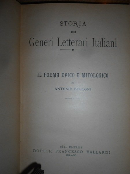 Storia dei Generi Letterari Italiani. Il Poema Epico e Mitologico