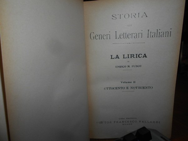 STORIA DEI GENERI LETTERARI ITALIANI. LA LIRICA