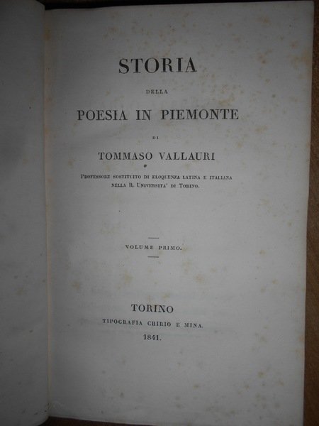 STORIA della Poesia in Piemonte di Tommaso Vallauri