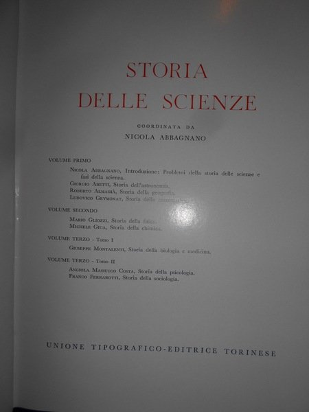 STORIA DELLE SCIENZE coordinata da Nicola Abbagnano