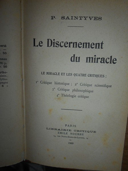 (Studi esoterici e religiosi) Le Discernement di miracle. Le miracle …