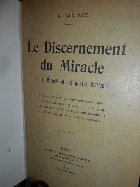 (Studi esoterici e religiosi) Le Discernement di miracle. Le miracle …