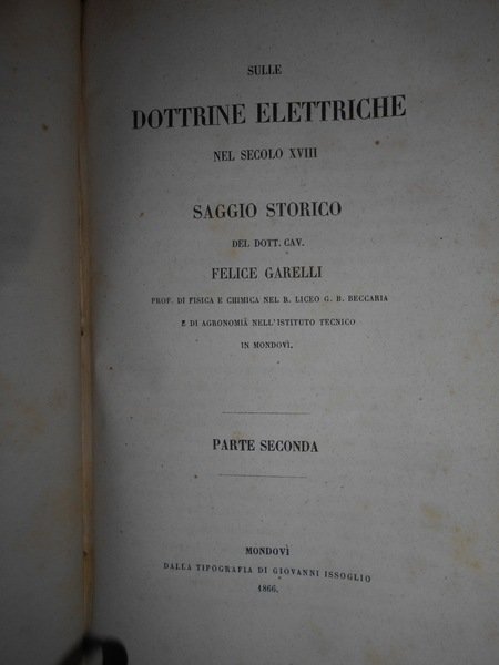 Sulle Dottrine Elettriche nel Secolo XVIII saggio storico