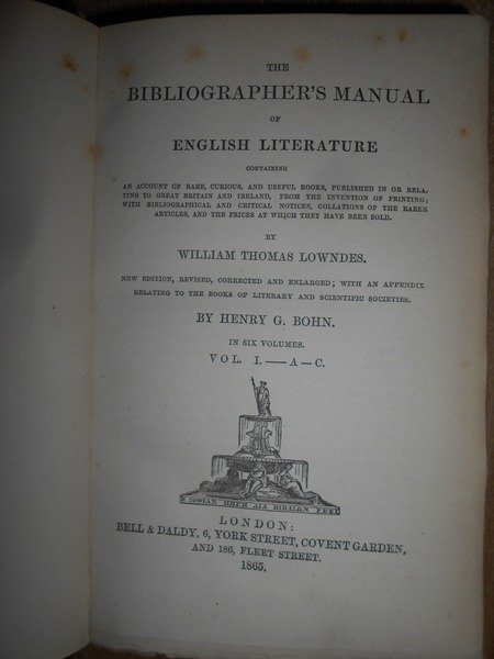 The Bibliographer's Manual of English Literature