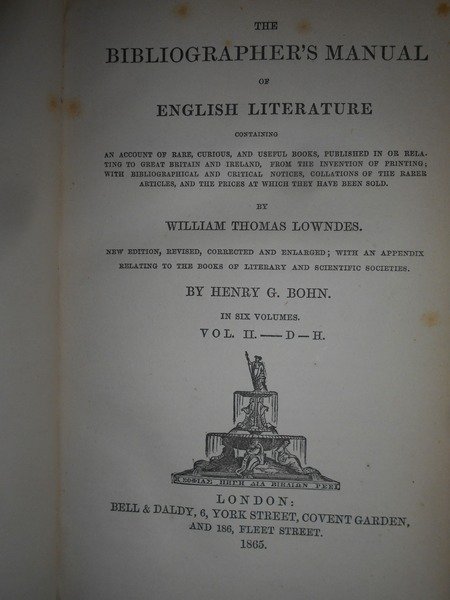 The Bibliographer's Manual of English Literature
