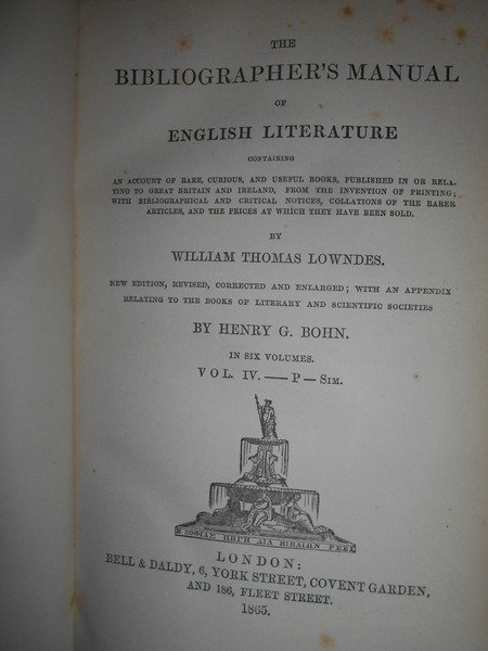 The Bibliographer's Manual of English Literature