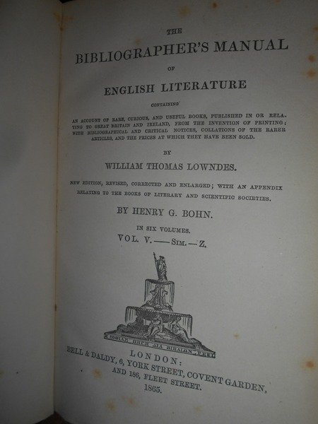 The Bibliographer's Manual of English Literature