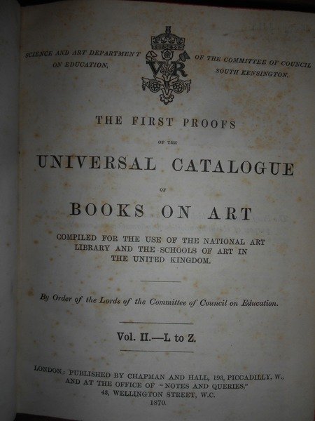 The First Proofs o the UNIVERSAL CATALOGUE of Books on …