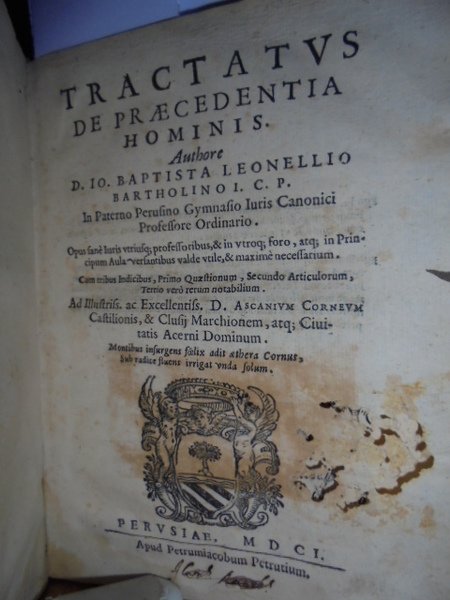 Tractatus de praecedentia hominis. Authore d. Io. Baptista Leonellio Bartholino …