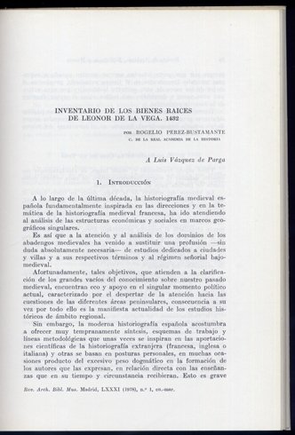 Inventario de los bienes raices de Leonor de la Vega. …