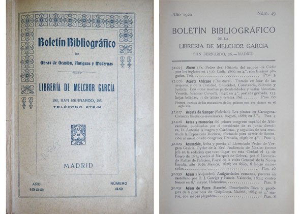 Boletín Bibliográfico de la Libreria de Melchor García. Número 49.