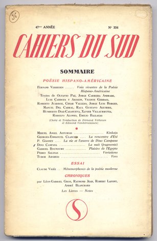 Cahiers du Sud, Numero 356. Poésie Hispano - Américaine. Textes …