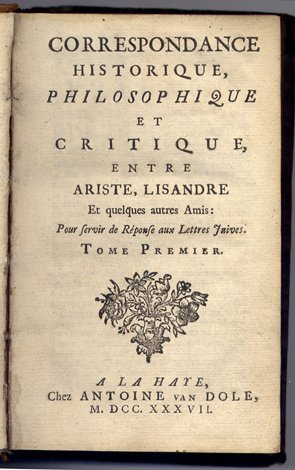 Correspondance Historique, Philosophique et Critique, entre Ariste, Lisandre et quelques … | Immagine principale