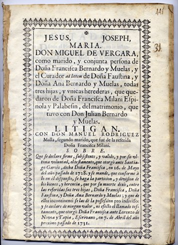 Don Miguel de Vergara, como marido y conjunta persona de …